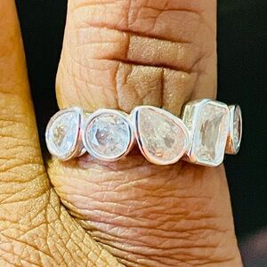 Madewell Silver Tone Mixed Cut Cubic Zirconia Cluster Half Eternity Ring. Size 5